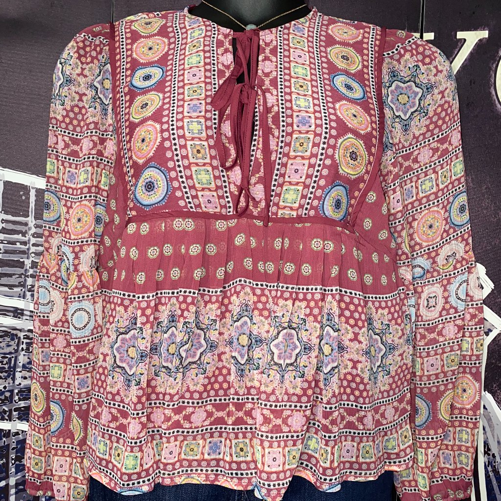 Patterned Front Tie Blouse